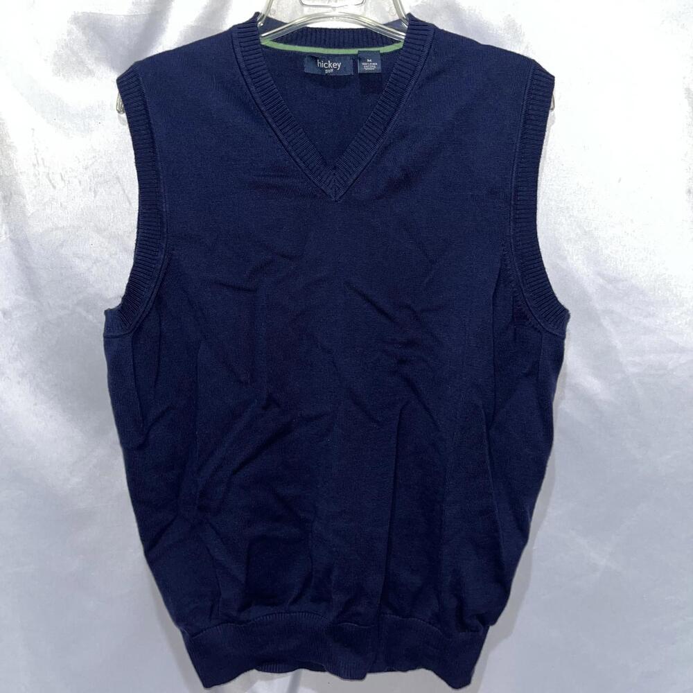 Hickey Golf Sweater Vest Men’s Size Medium Navy Blue V-Neck 100% Cotton